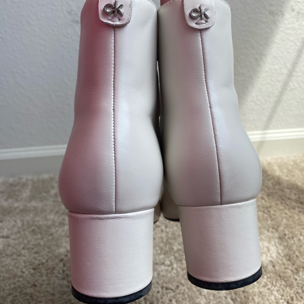 Calvin Klein Genoa White Bone Ankle Boots Sleek Pointed Toe Circular Heel 8 - Picture 9 of 13